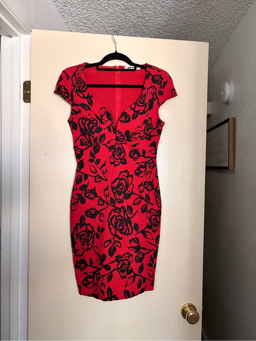 Vintage Y2K Mystic Red Dress with Black Rose Motif